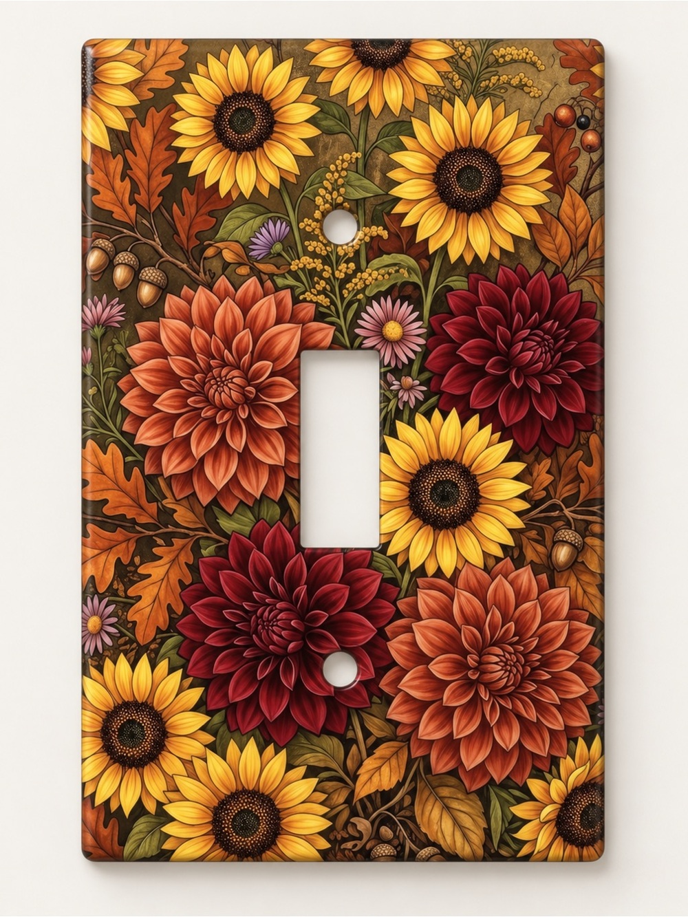 Handmade Fall Sunflower Dahlia Floral Toggle Light Switch Cover Plate